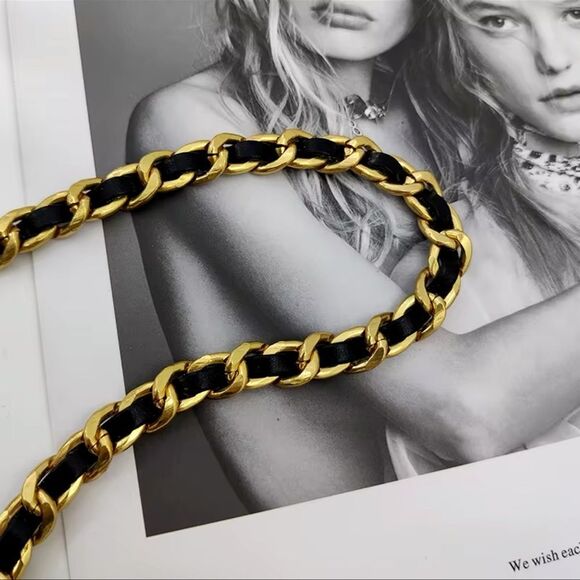 Anthro Black Gold Chain Belt With Designer Mini Charm Bag - Picture 7 of 13